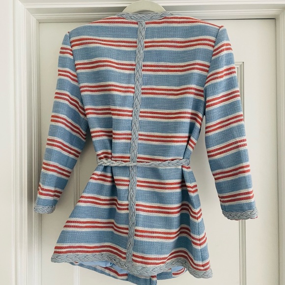 NEW Veronica Beard Striped Ginerva Belt Jacket Button Blazer, Blue/Red/White - Picture 14 of 15